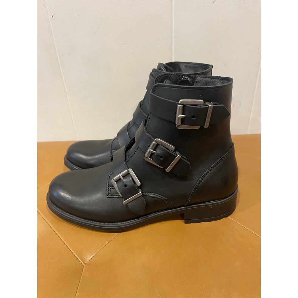 Chambers Womens Leather combat Moto Boot Black Buckles Made in Portugal Size 6.5 - Picture 8 of 8